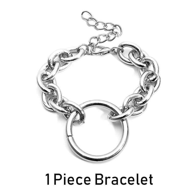 Only Bracelet Silver SHIXIN Exaggerated Fashion Charms Choker Necklace Bracelet Sets Hiphop Women Jewelry Boho Cuban Link Chain Female Hippie Collier - Окраска металла: Only Bracelet Silver