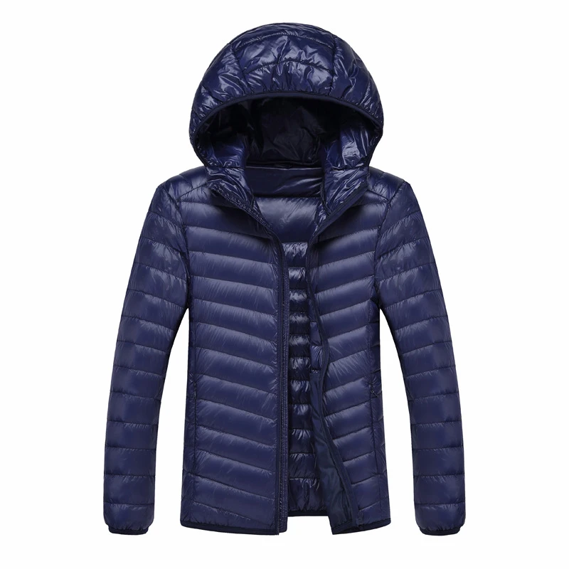 6XL 7XL 90% белая куртка на утином пуху, теплая куртка с капюшоном, Мужское пальто с пером, Сверхлегкий пуховик, мужская верхняя одежда, пальто с сумкой для переноски - Цвет: Navy Blue
