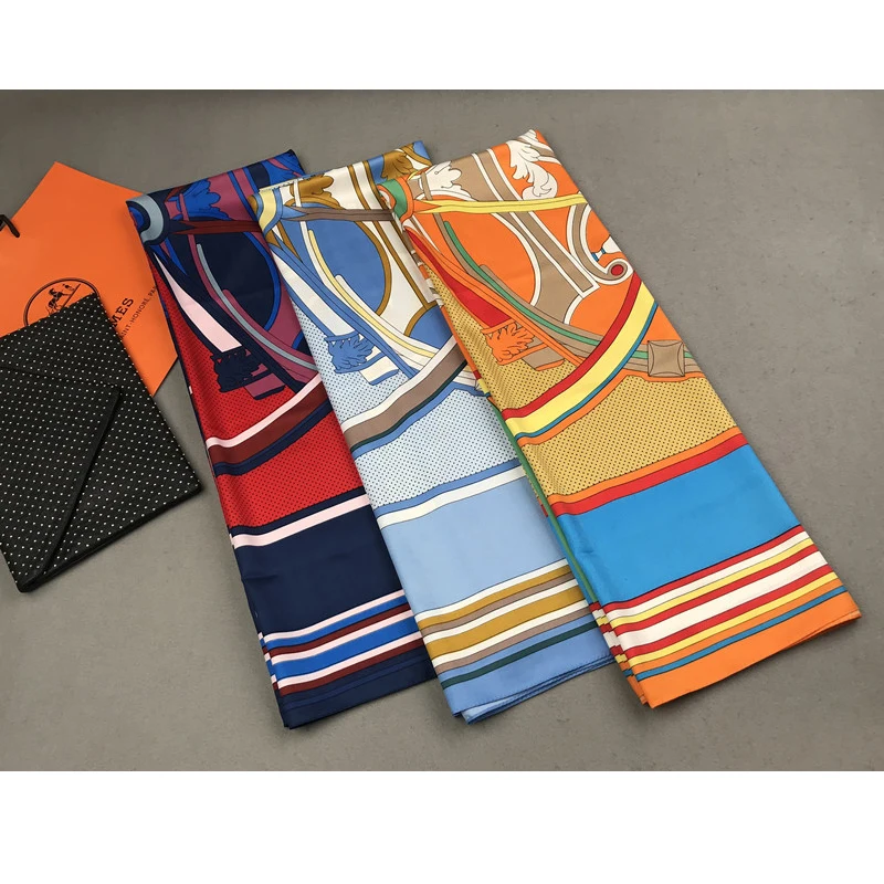 

2019 New Design Spring Summer Square Scarves For Women Fashion Women Print Chain Twill Silk Scarf Luxury Brand Shawl Bandana