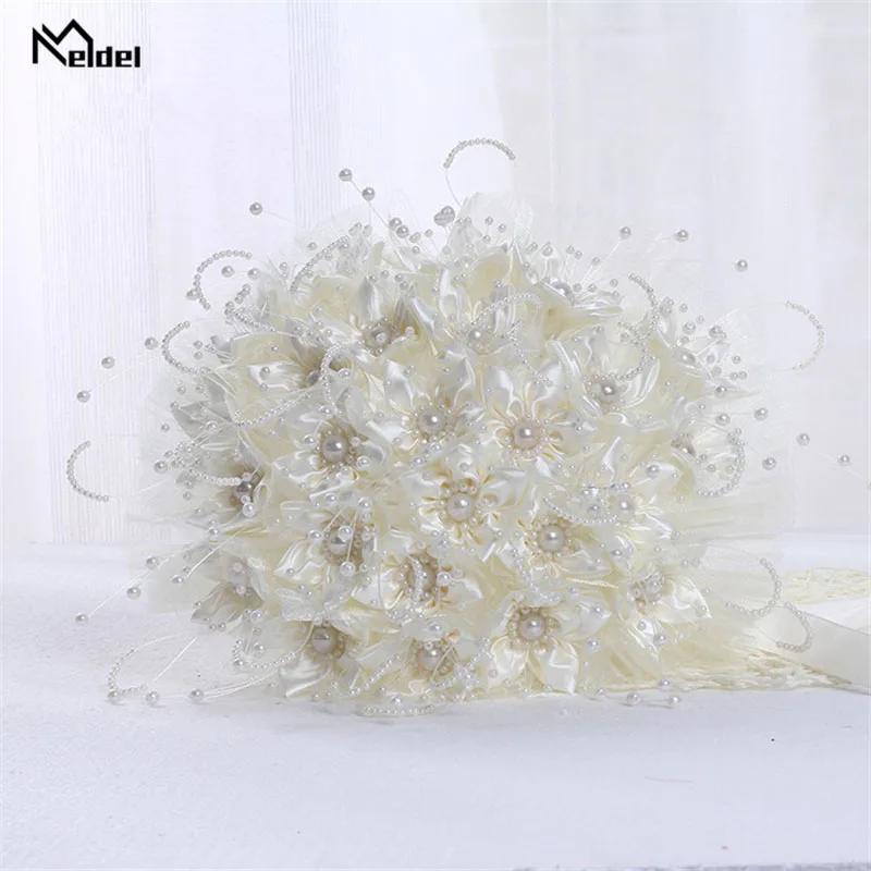 Meldel Bridal Wedding Bouquet Bridesmaid Holding Flower Silk Rose White Fake Pearl for Bride Marriage Supplies | Свадьбы и торжества
