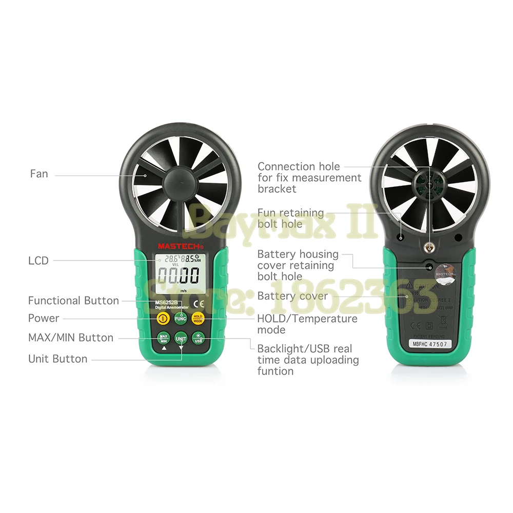 Цифровой анемометр Mastech MS6252B с ЖК дисплеем|anemometer wind meter|volumevolume meter |
