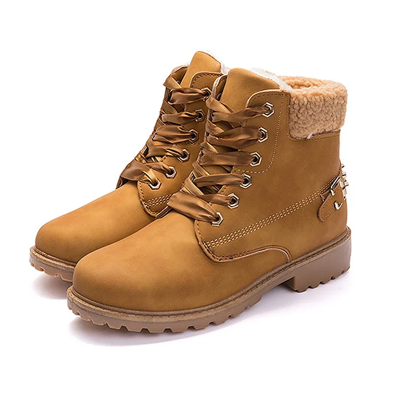 

Women boots 2021 fashion round toe female winter snow boots warm plus velvet ankle boots women shoes lace-up winter shoes woman