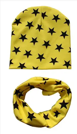 yellow star Коллекция года, осенне-зимний детский комплект с шапкой со звездой и смайликом, детский головной убор на весну, теплые детские вязаные шапки с воротником, комплекты хлопковая детская шапка и шарф - Цвет: yellow star