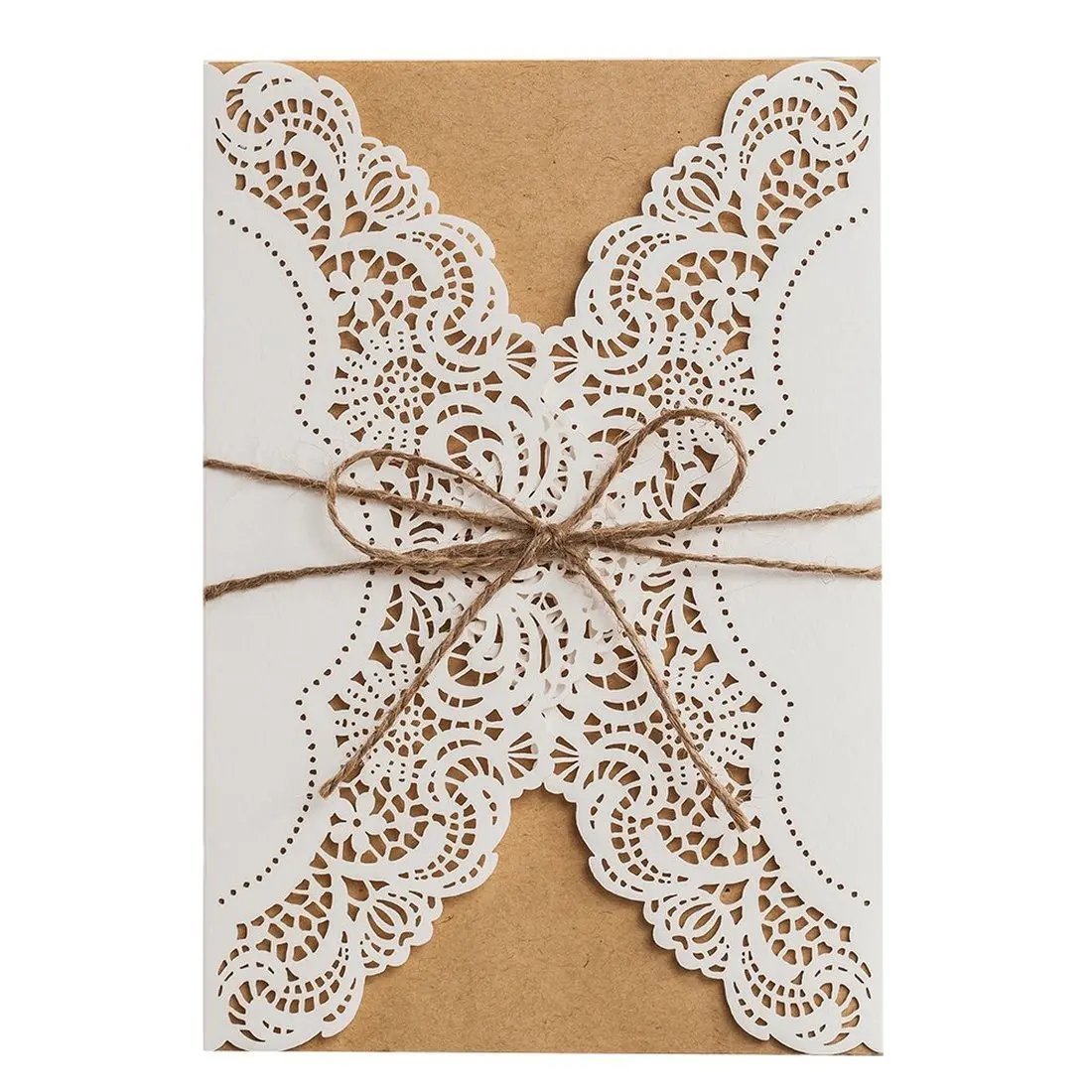 

5x7 inch White Laser Cut Wedding Invitations 50pcs with Rustic Rope and Envelopes, Country Style Blank Birthday Invitation Card