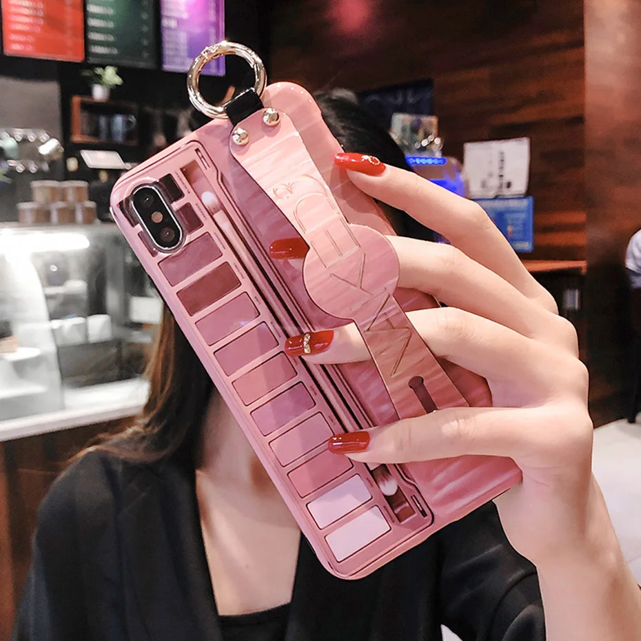 Чехол-палитра теней для макияжа для iPhone 11 Pro XS Max X XR, роскошная коробка теней для век, ремешок для iPhone 7, 8, 6 S, 6 Plus, чехол
