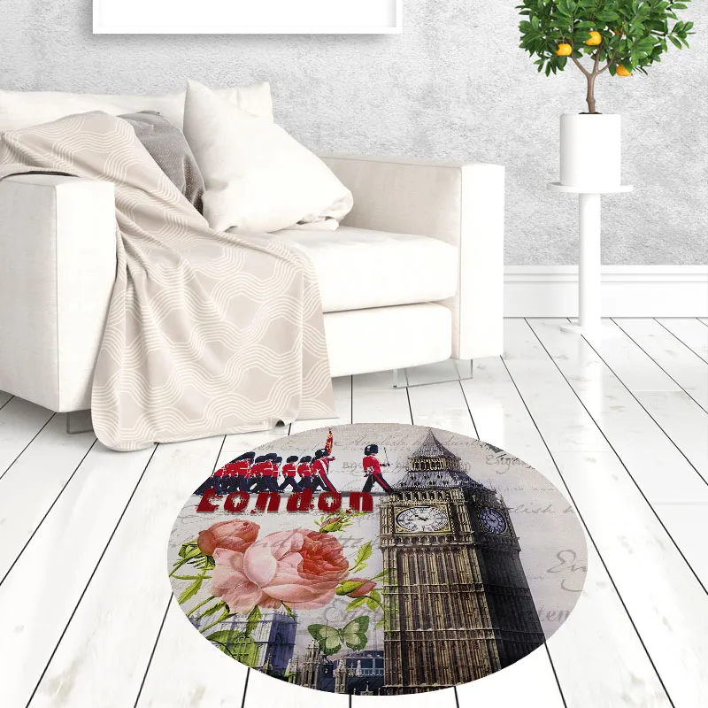 Водонепроницаемые Круглые коврики с цветочным принтом и растениями для гостиной