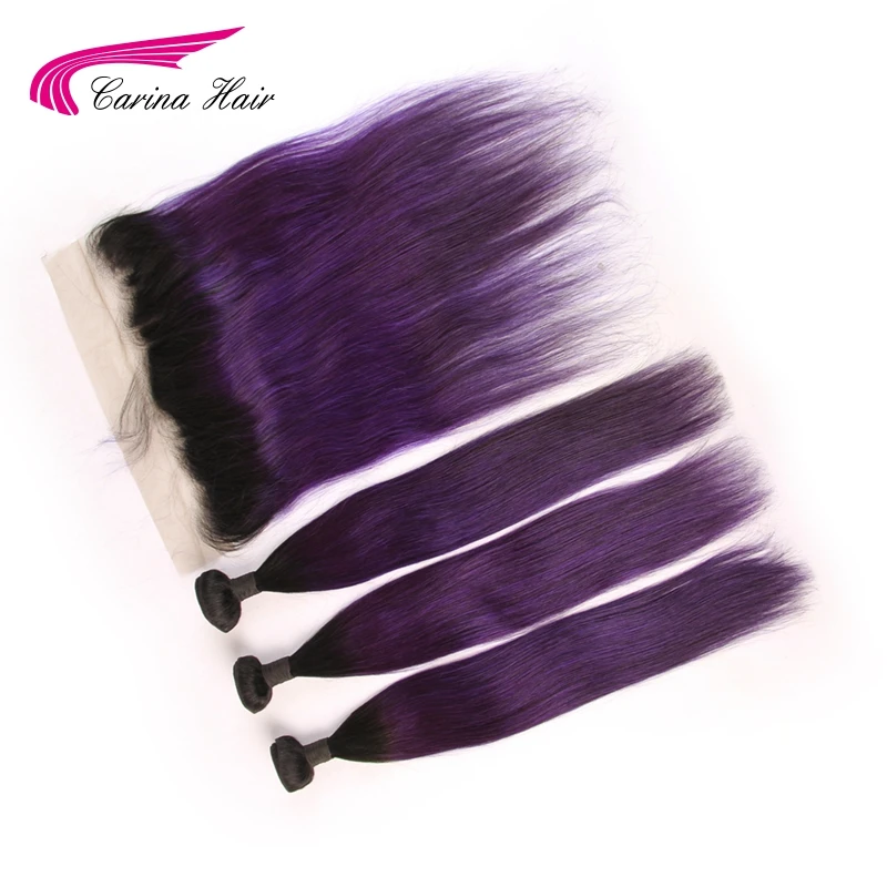 Carina волосы 3 пучка с фронтальным Омбре монгольские прямые 1B фиолетовый цвет