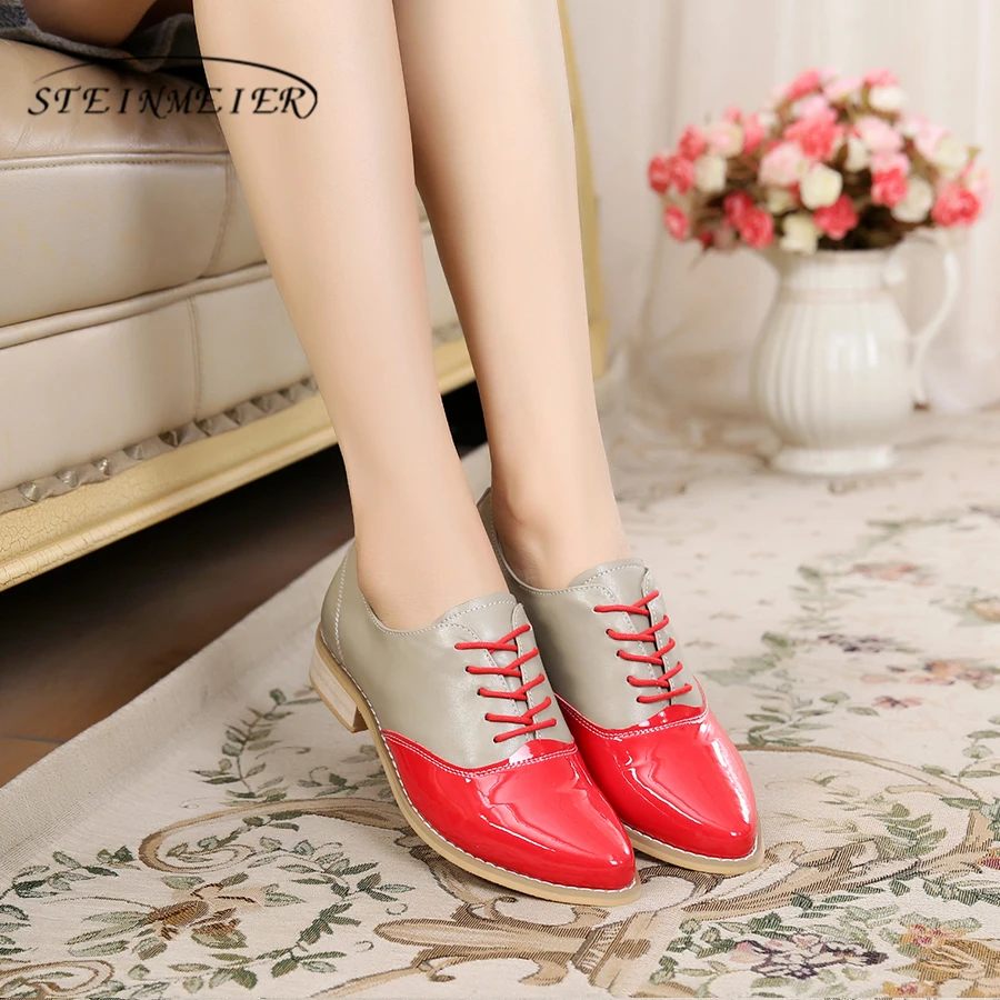 

Genuine cow leather casual designer vintage lady flats shoes handmade oxford shoes for women red blue yellow 2020 summer