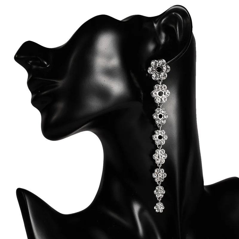 Bride Earrings For Women Crystal Large Big Long Drop Hanging Dangle Flower Fashion Jewelry Accessories | Украшения и аксессуары