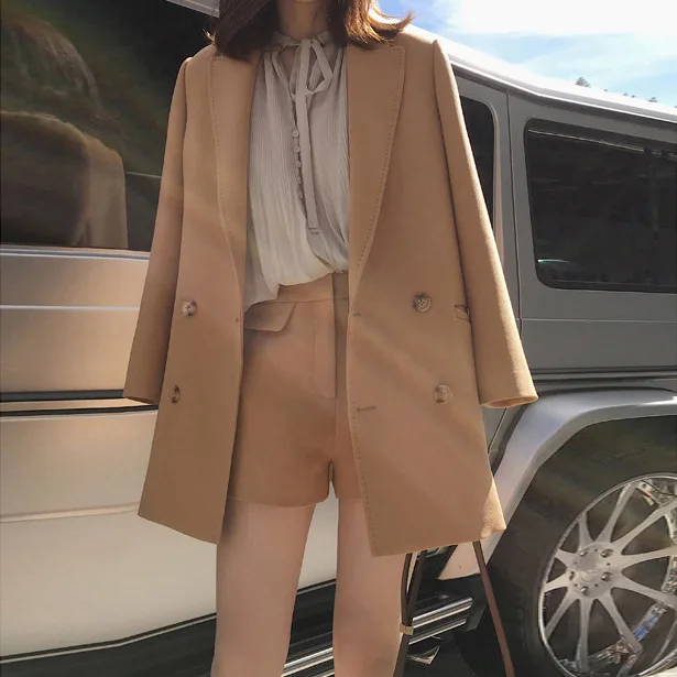 Новинка весны длинный костюм маленький пиджак Женский Повседневный = два