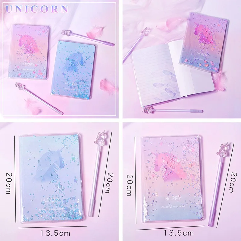 Unicorn Notebook Set Cute Cartoon Note Book With Gel Pen Diary Day Planner Kawaii Journal Stationery Gift School Supplies