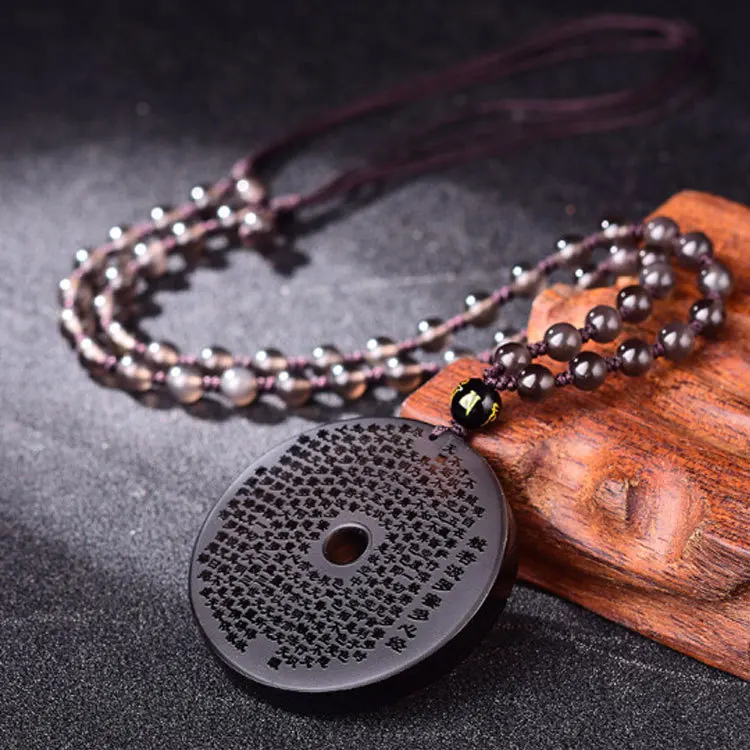 Drop Shipping Men Necklace Pendant Natural Ice Black Obsidian Prajna Paramita Camel Heart Gift For Fashion Jewelry | Украшения и