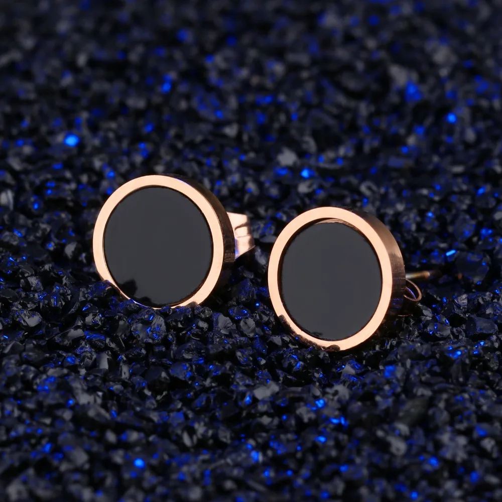 YUNRUO Classic Black Stud Earring for Woman Man Titanium Steel Rose Gold Color Jewelry Fashion Accessories Gift High Polish | Украшения и