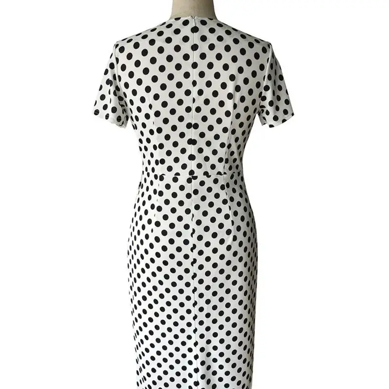 Старинные женские платья женщин bodycon dot круглым воротом с коротким рукавом длиной