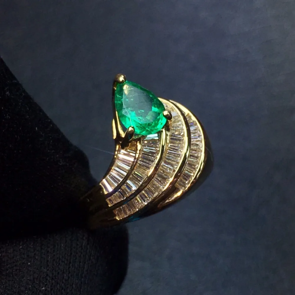 Fine Jewelry CQT Настоящее 18 К золото натуральный яркий зелёный Изумрудный камень 0.96ct золото бриллианты женский кольцо для женщин кольца
