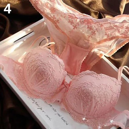 

New Arrival Women Sexy Lace Flower Embroider Bow Decor Push Up Bra Set Knickers Lingerie