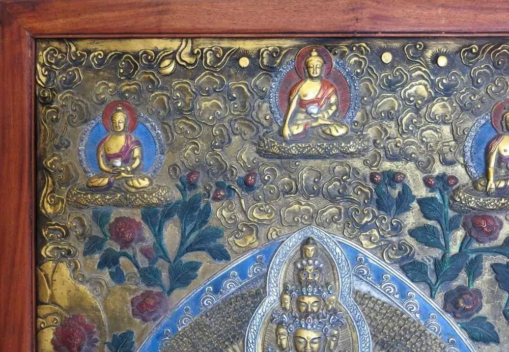 Бесплатная доставка 44 &quotтибетская деревянная медная Позолоченная серебряная