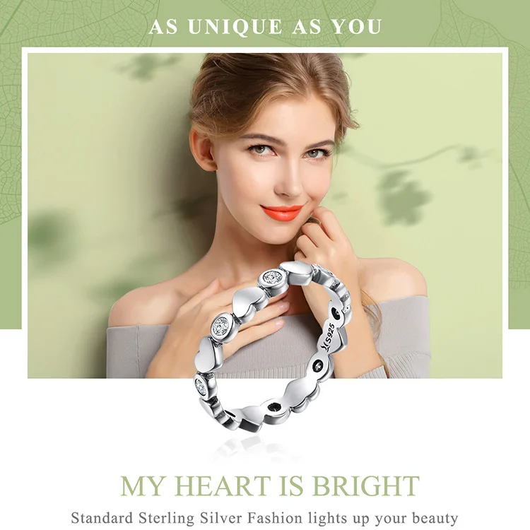 WOSTU, новинка, 925 пробы, серебро, My Heart Is Bright Stackable, кольца для женщин, мода S925, свадебные украшения, подарок, CQR164