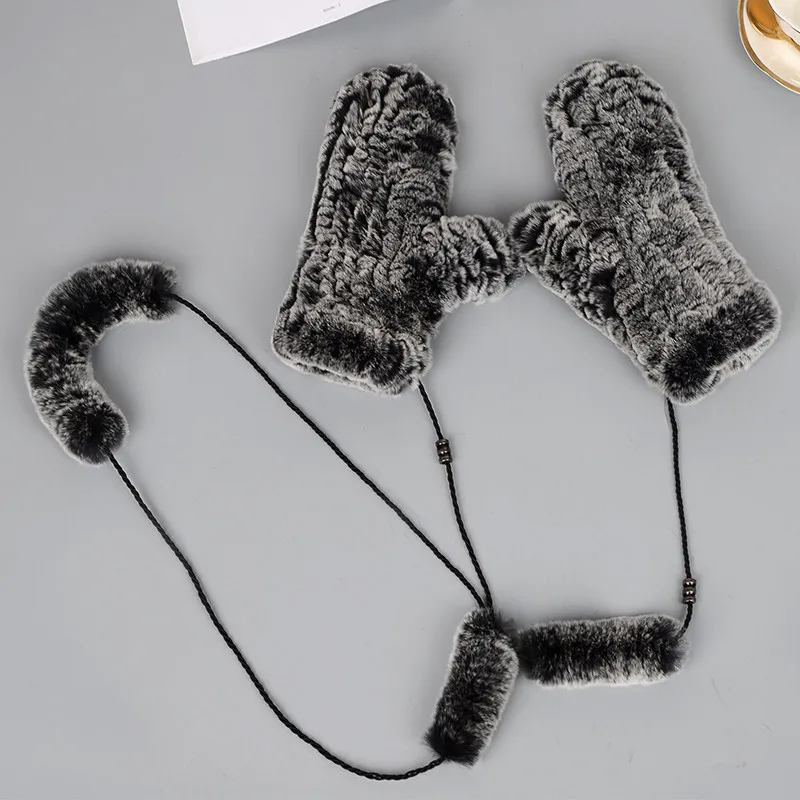 05 shuang black Брендовые женские перчатки, модные зимние перчатки, женские перчатки из натурального меха кролика, вязаные варежки, теплые перчатки и варежки - Цвет: 05 shuang black