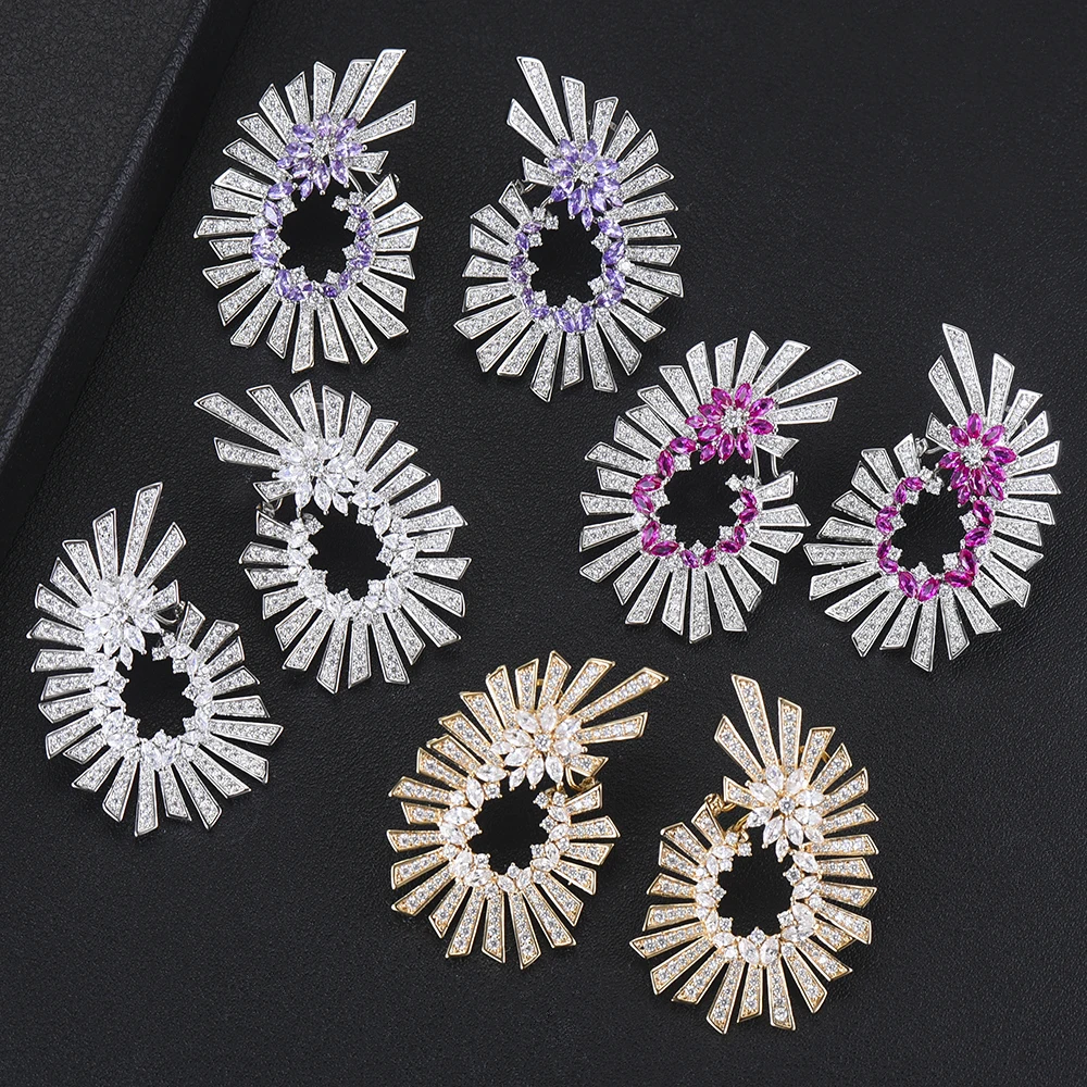 

4colors Beautifully AAA Cubic Zirconia Statement Earrings Elegant High Quality CZ Stud Women Korean Earrings Party Accessories
