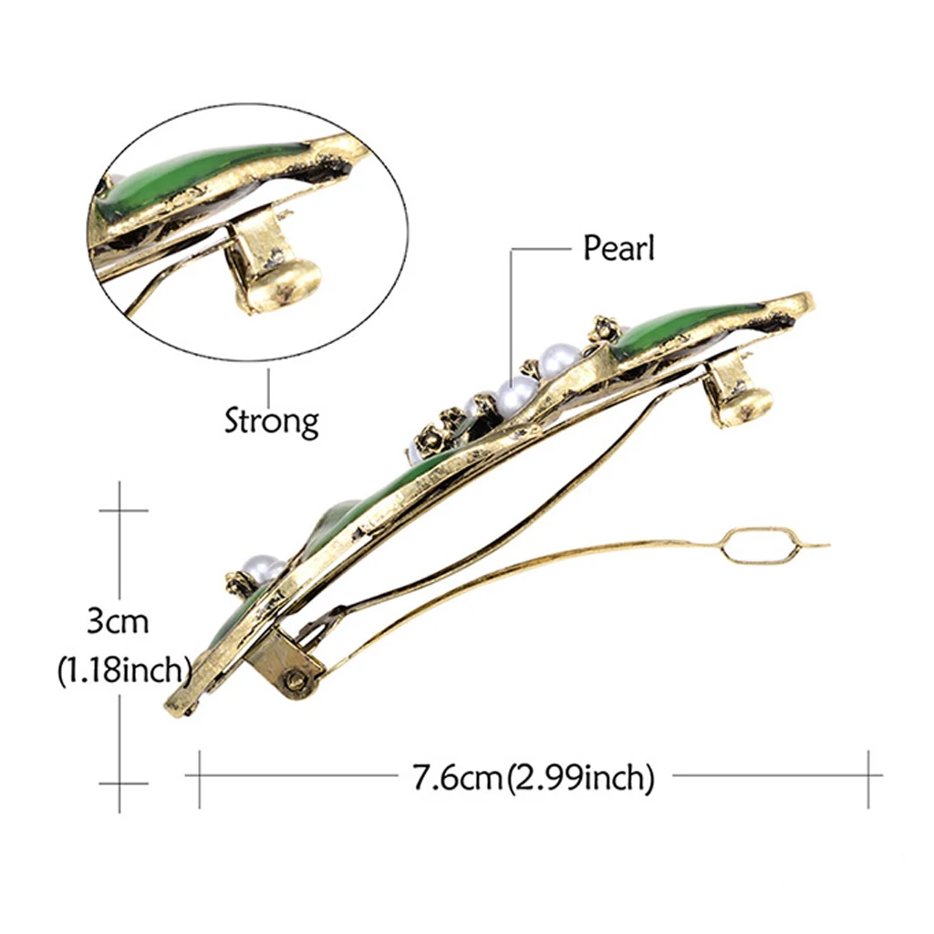 Retro Green Rhinestone Pearls Sprung Barrette Women Ladies Headwear Hairpin Hair Clip Accessories |