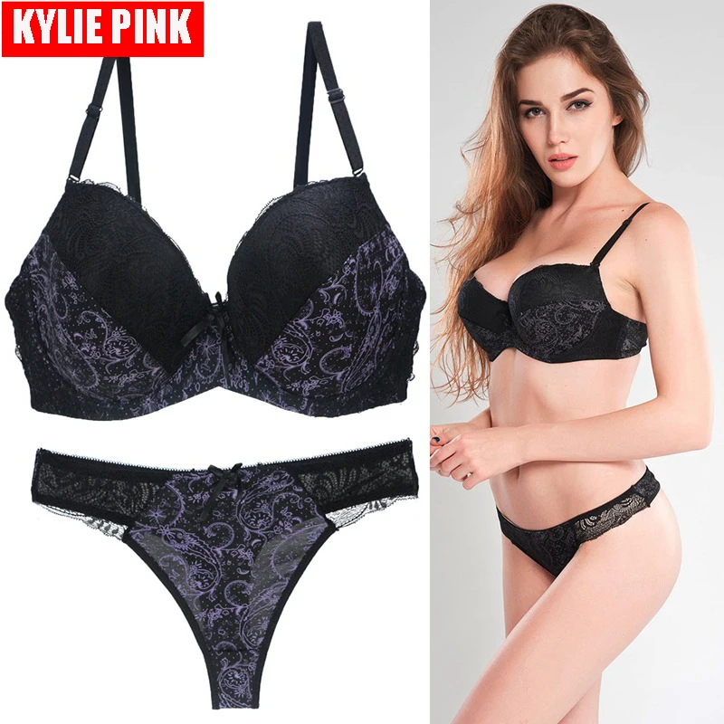 KYLIE розовый женский комплект из бюстгальтера и трусиков, сексуальный кружевной бюстгальтер пуш-ап, нижнее белье для девушек размера плюс, удлиненный, Прямая поставка