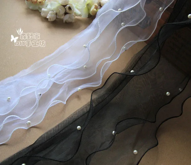 Кружевная отделка из органзы 3 слоя 12 см 6 ярдов/партия юбка с жемчужинами