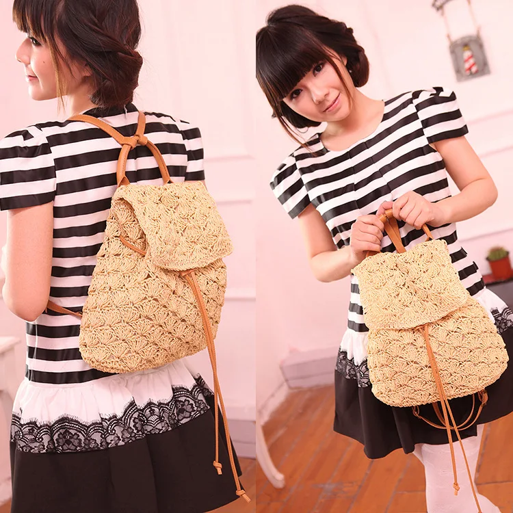 Женский соломенный рюкзак ажурная вязаная сумка популярные женские летние