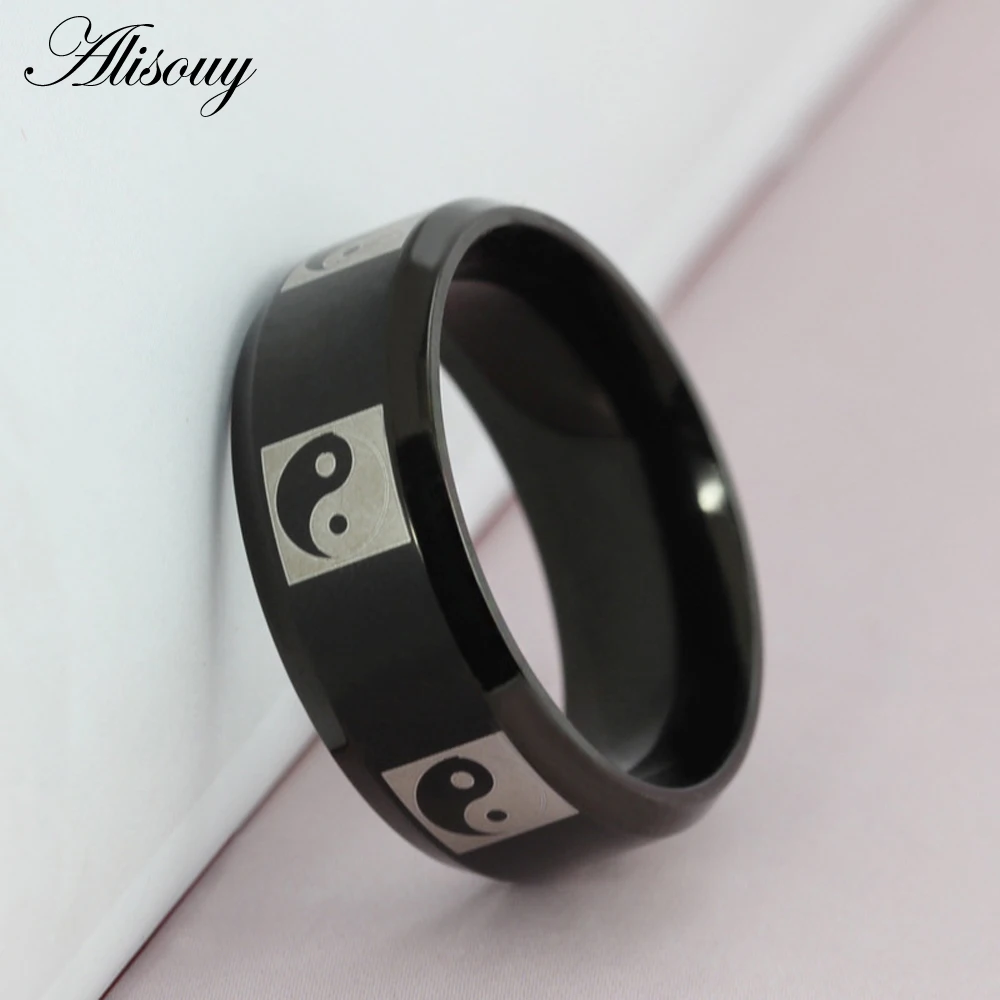 2019 Personality Influx of Men Eight Diagrams Ring Classic Vintage Black Titanium Stainless Steel for men women | Украшения и
