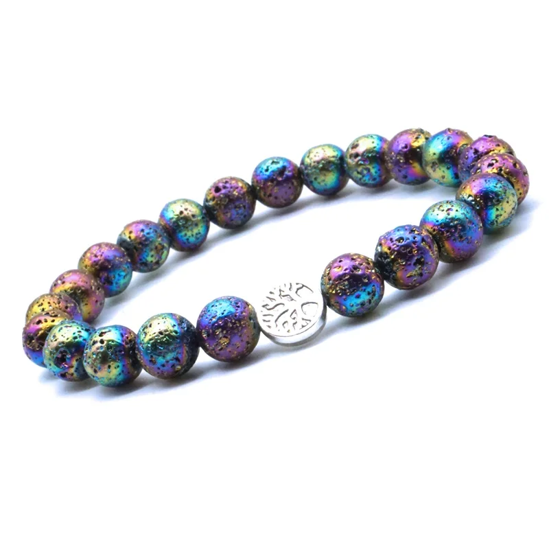 Tree of Life Colourful Plating Lava Stone Beads DIY 8mm Rock Aromatherapy Essential Oil Diffuser Bracelet Yoga Strand Jewelry |