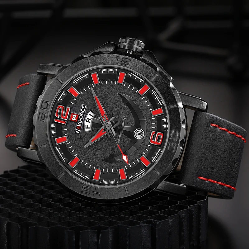 Часы NAVIFORCE мужские спортивные кварцевые с кожаным ремешком|Кварцевые часы| |