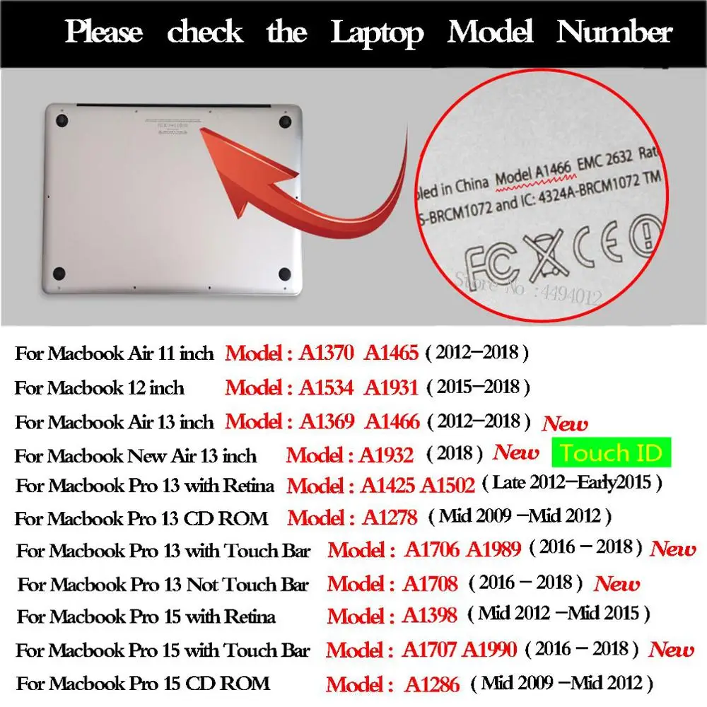 Чехол для ноутбука APPle MacBook, Air Pro Retina 11 12 13 13,3 15 15,4 дюйма с сенсорной панелью, для MacBook 2018 New Air 13 A1932, чехол (art.: 7b2b8ad05) - 7b2b8ad05