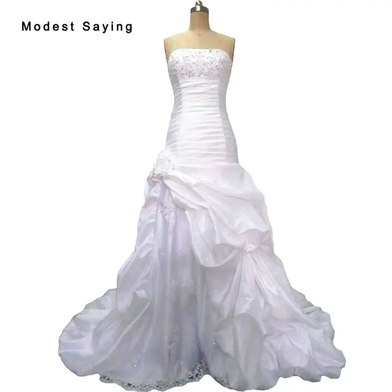 

Princess A-Line Strapless Beaded Lace Wedding Dresses 2019 Formal Women Ruffled Bridal Gowns Ivory Pleat vestido de noiva Summer