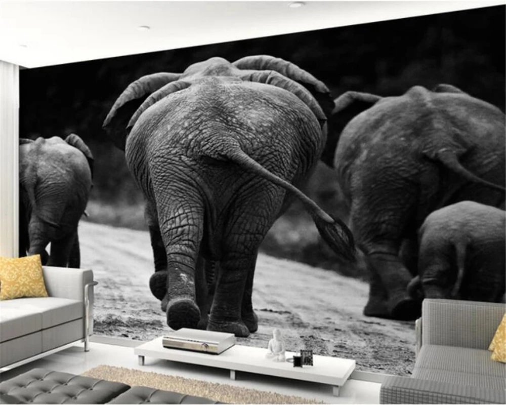 3d фрески beibehang на заказ черно белая фотография африканский слон животное фон для