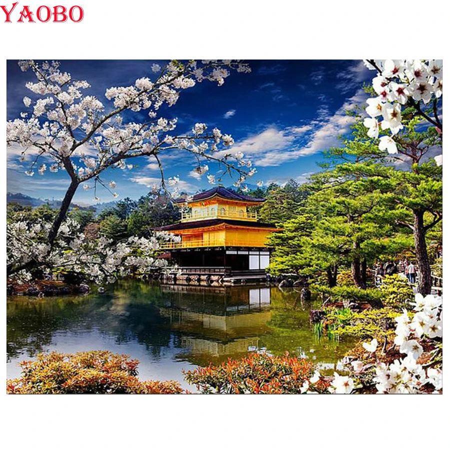 Алмазная вышивка Sakura натуральный приозерный пейзаж 5D алмазная живопись своими