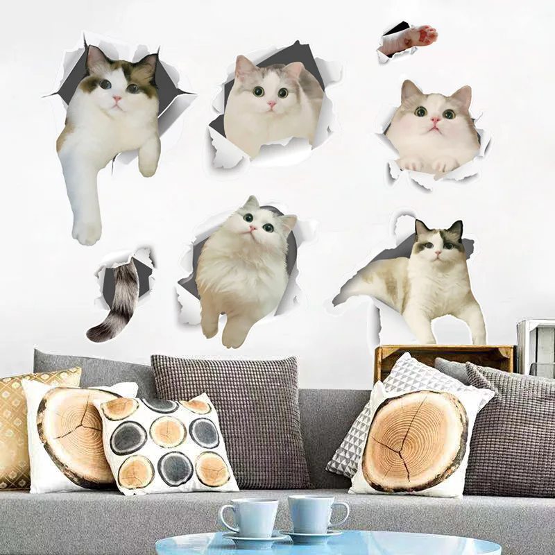 DIY мультфильм белый стикер на стену с кошкой милые животные украшения дома