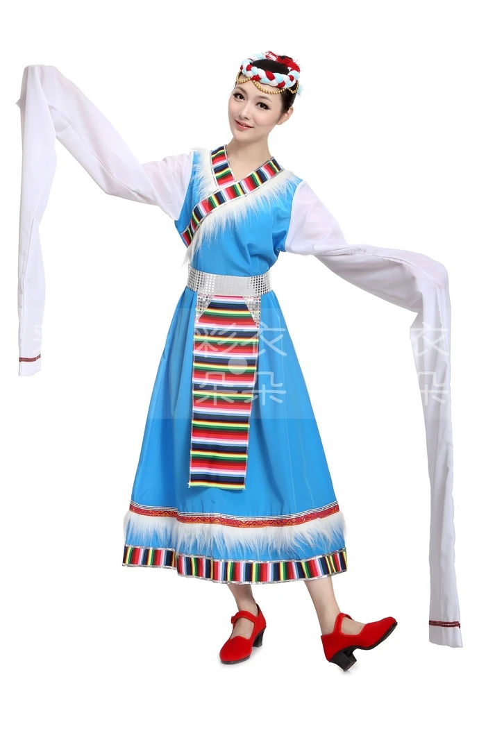 

multi colour Tibetan Dance Costume Ethnic clothing elongated sleeves Tibetan Dance Dress Chinese folk dance