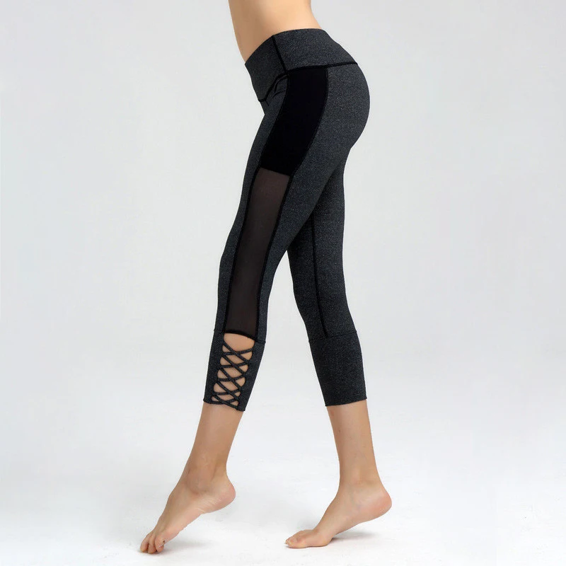 Yoga Leggings Opening Cross Straps Sports Pants Sexy Bandage Leggins Sport Women Fitness Gym Capri Running Tights | Спорт и