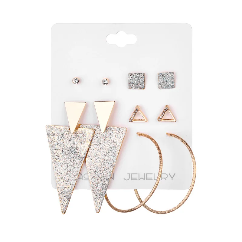 Punk Exaggerated Geometry Triangle Metal Stud Earrings 2019 Women Statement Crystal Earring Set Party Wear Accessories Brincos | Украшения