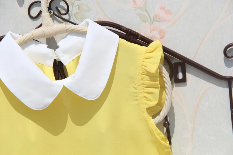 2017 летняя блузка рубашки для девочек одежда детей шифоновая рубашка без рукавов