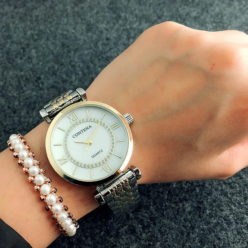 Contena лучший бренд класса люкс Montre часы Femme Модные женские Для женщин Стразы полный