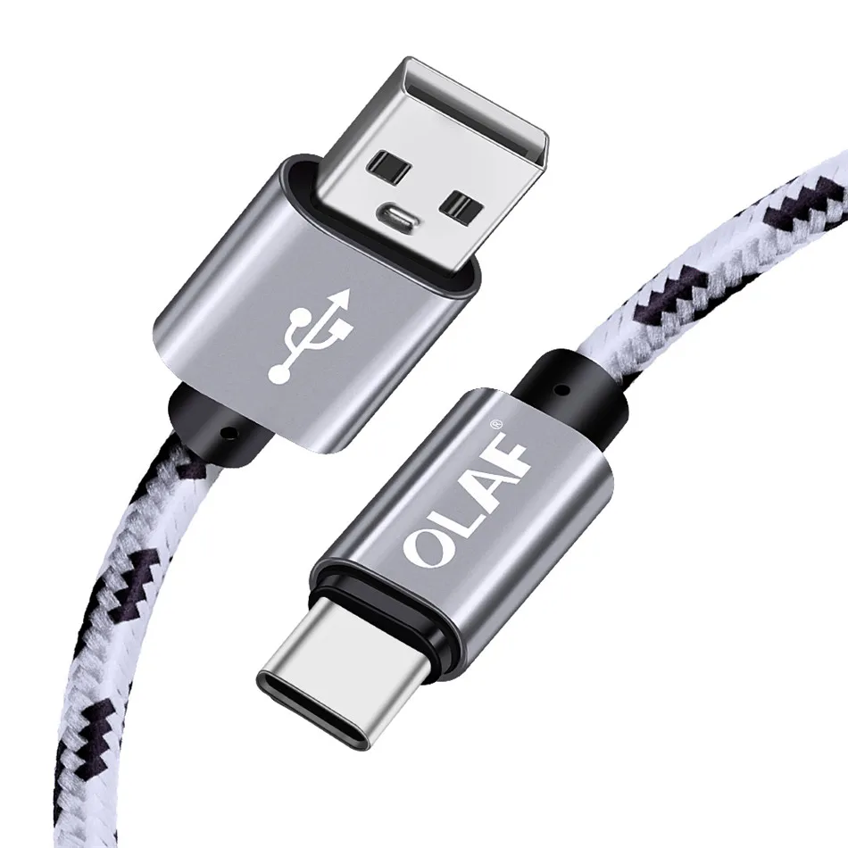 Silver Олаф 1 м 2 м usb type-C кабель для быстрой зарядки USB C кабель type-C 3,1 кабель для передачи данных кабель для автомобильного зарядного устройства для samsung S9 S8 pocophone F1 - Цвет: Silver