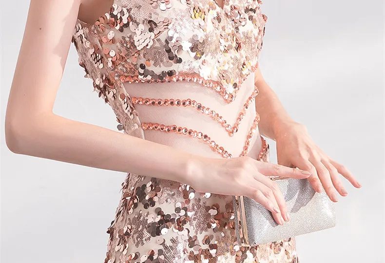 JaneVini Sparkly розовое золото блестками Длинные пикантные платья подружек невесты с глубоким v-образным вырезом спинки Русалка Пол Длина вечерние платья