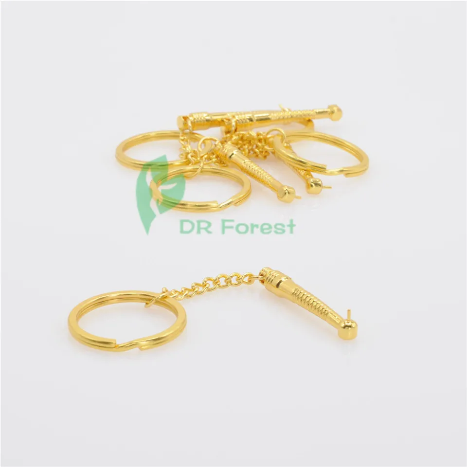 

5Pieces Dentist Metal Mini Handpieces Key Chains Dental Dentist Gift Color Gold