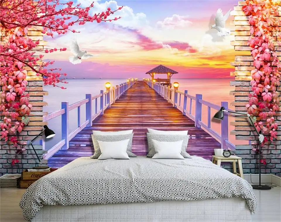 

Пользовательские 3d фото обои кровать комната росписи цветок кирпичная стена мост пейзаж Картина диван ТВ фон обои нетканые росписи