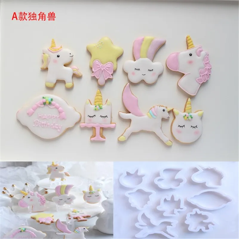 TTLIFE 8 шт./компл. инновационные Единорог для нарезки печенья в виде DIY Fondant(сахарная) шоколадный торт трафарет для тиснения пресс-форма для выпечки инструмент для выпечки