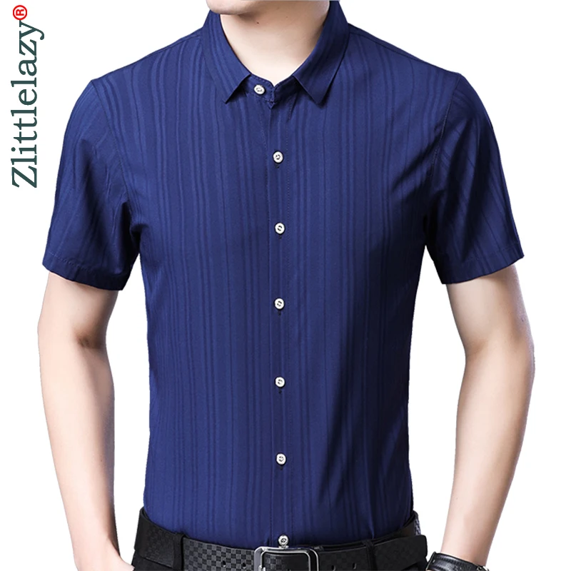 2020 Новая повседневная Летняя Роскошная полосатая приталенная Мужская рубашка с