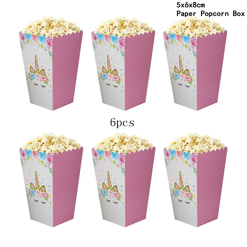 6pcs Popcorn Box WEIGAO 6 шт. вечерние бумажные коробки для попкорна с единорогом, Подарочная коробка, вечерние украшения, свадебные сувениры и подарки - Цвет: 6pcs Popcorn Box