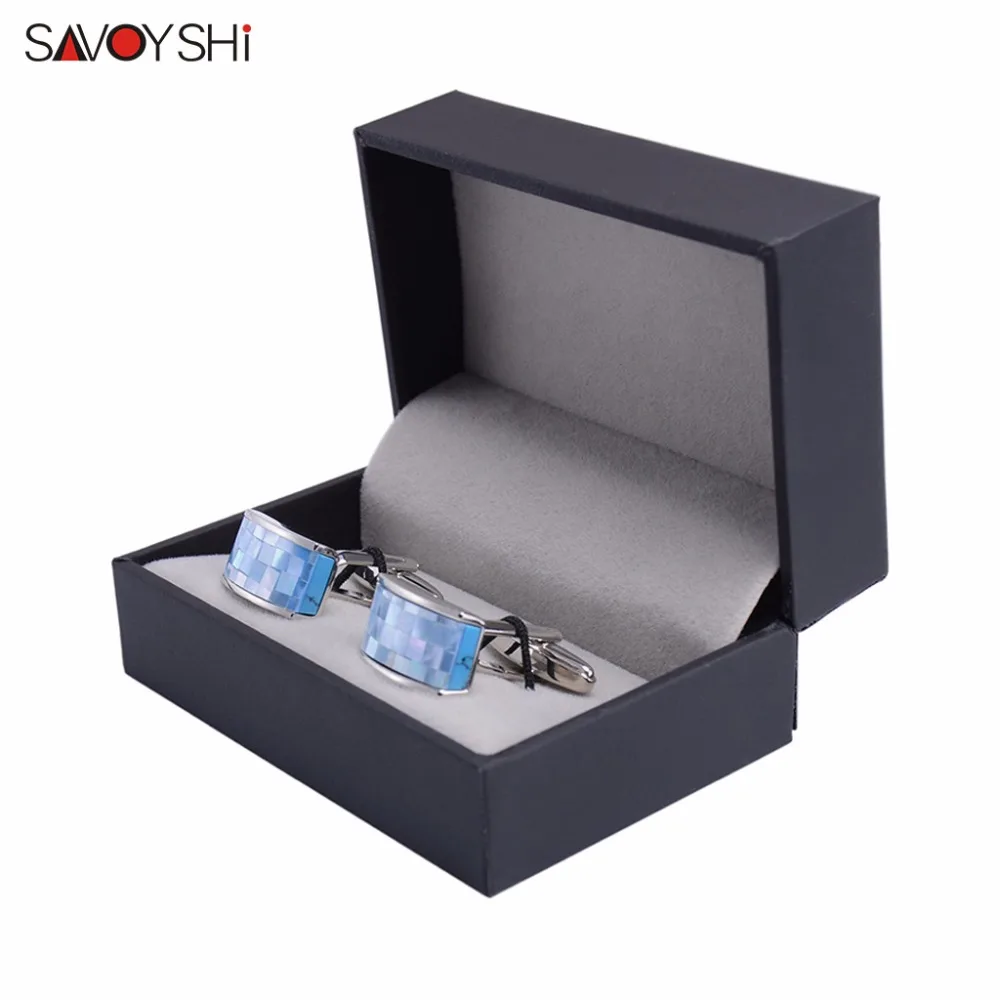 SAVOYSHI, роскошные сетчатые запонки для мужчин, запонки для рубашек, гвозди, высокое качество, голубой камень, с ракушками, запонки, свадебный подарок, ювелирные изделия