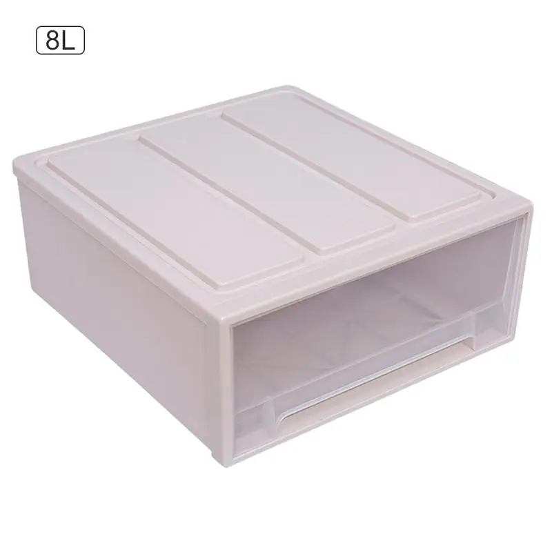 Beige 8L Ящик для шкафчика, пластиковая коробка для хранения, органайзер для одежды, пылезащитный шкаф для хранения ящиков, органайзер для спальни, украшение дома - Цвет: Beige 8L